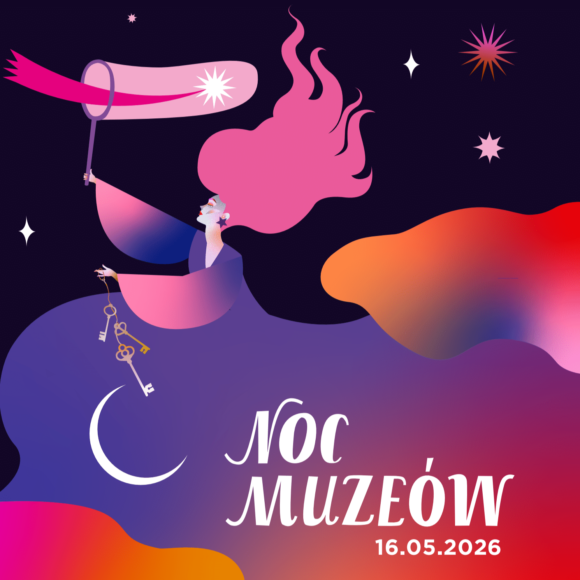 aktualność Noc muzeów Grafika z napisem "Noc Muzeów" i wizerunkiem kobiety o rozwianych włosach.
